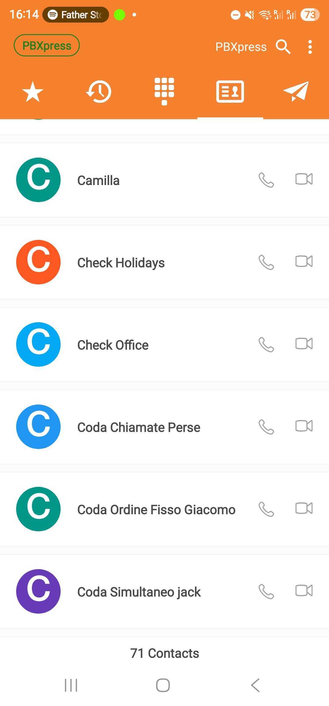 Rubrica aziendale nell'app PBXpress Mobile